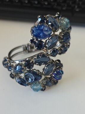 Blue Crystal Floral Cuff Bracelet - Women Jewelry